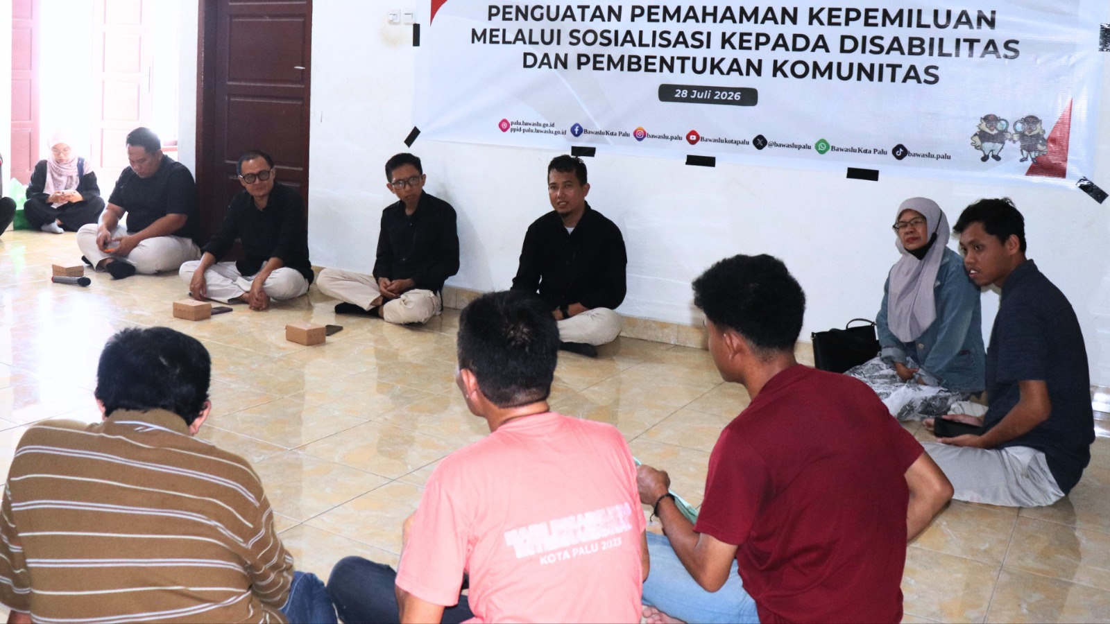Bawaslu Kota Palu terus mendorong pendidikan kepemiluan kepada masyarakat di segala linih masyarakat. Salahsatunya telah dilaksanakan sosialisasi kepemiluan kepada penyandang disabilitas, Selasa (28/7/2026). 